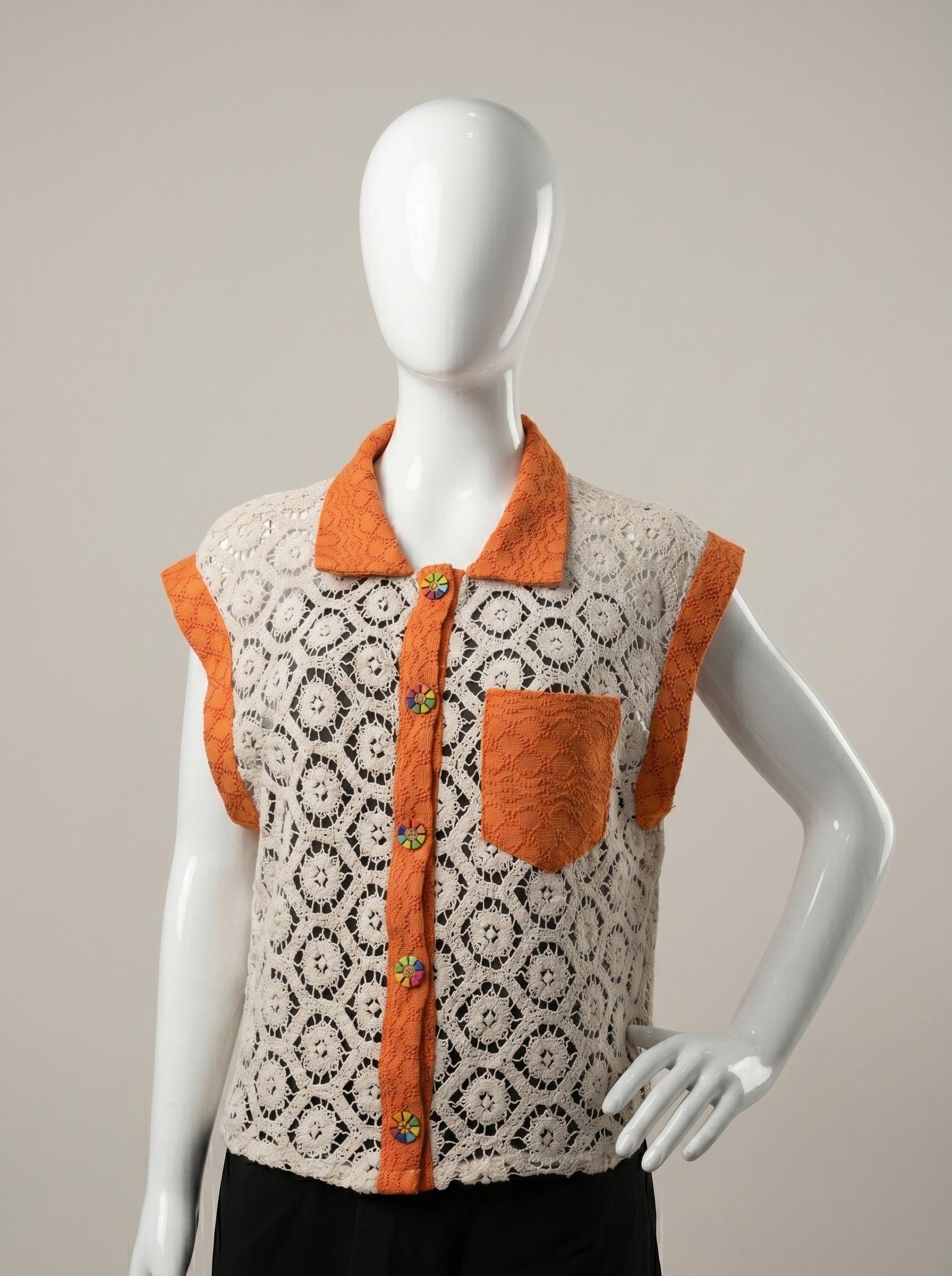 Aurora – Full-Button Short Sleeve Prada Lace Blouse with Inabel Accents