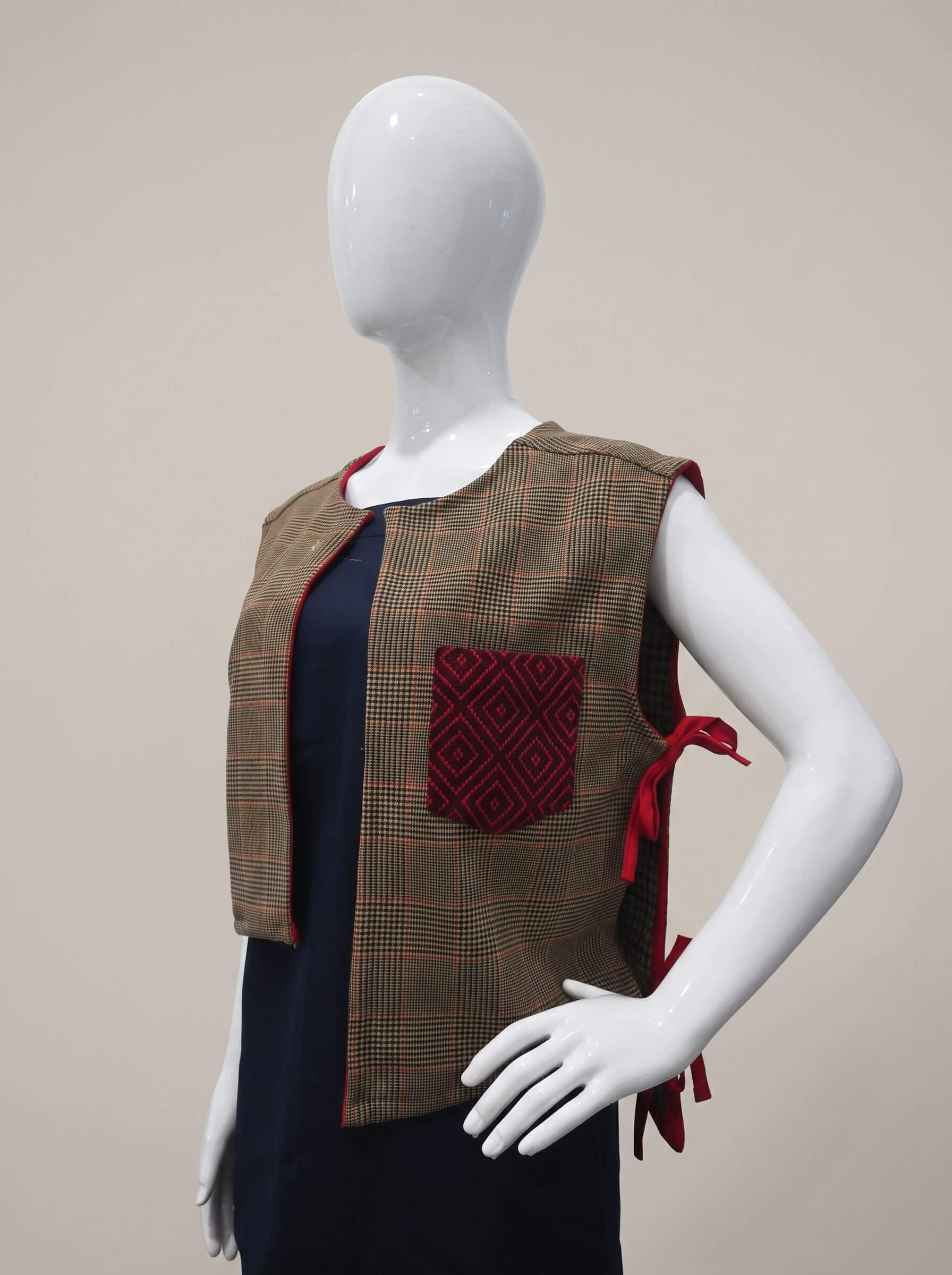 Flora – Plaid Bib-Top Blouse with Uneven Silhouette and Inabel Pocket